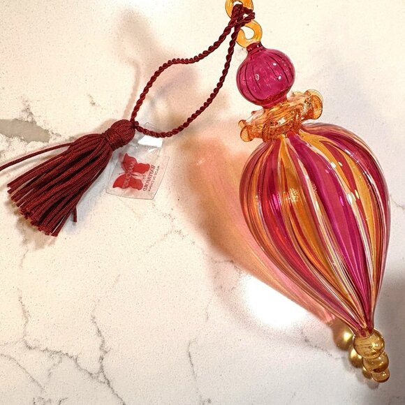 MARQUIS WATERFORD Crystal Ornament Venetian Arancia Spire 2003 Pink Orange 7” - Picture 2 of 8